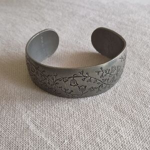 Intricate Floral Patterned Silver Cuff Bracelet